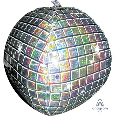 22 inch round holographic silver foil disco ball balloon with mirrored tile finish