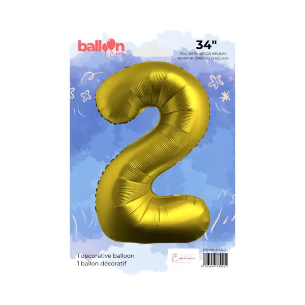 FOIL NUMBER 2 BALLOON - CHROME GOLD 34-INCH