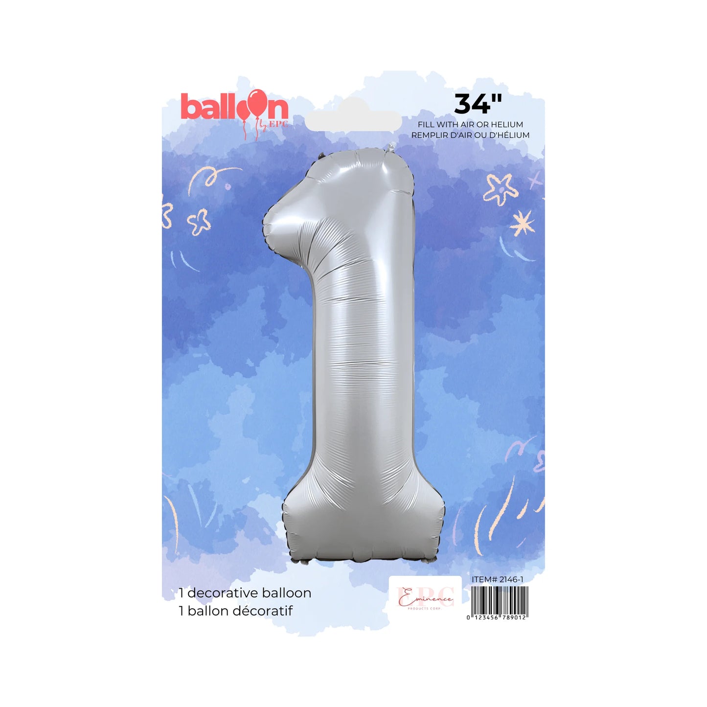 FOIL NUMBER 1 BALLOON - CHROME SILVER 34-INCH