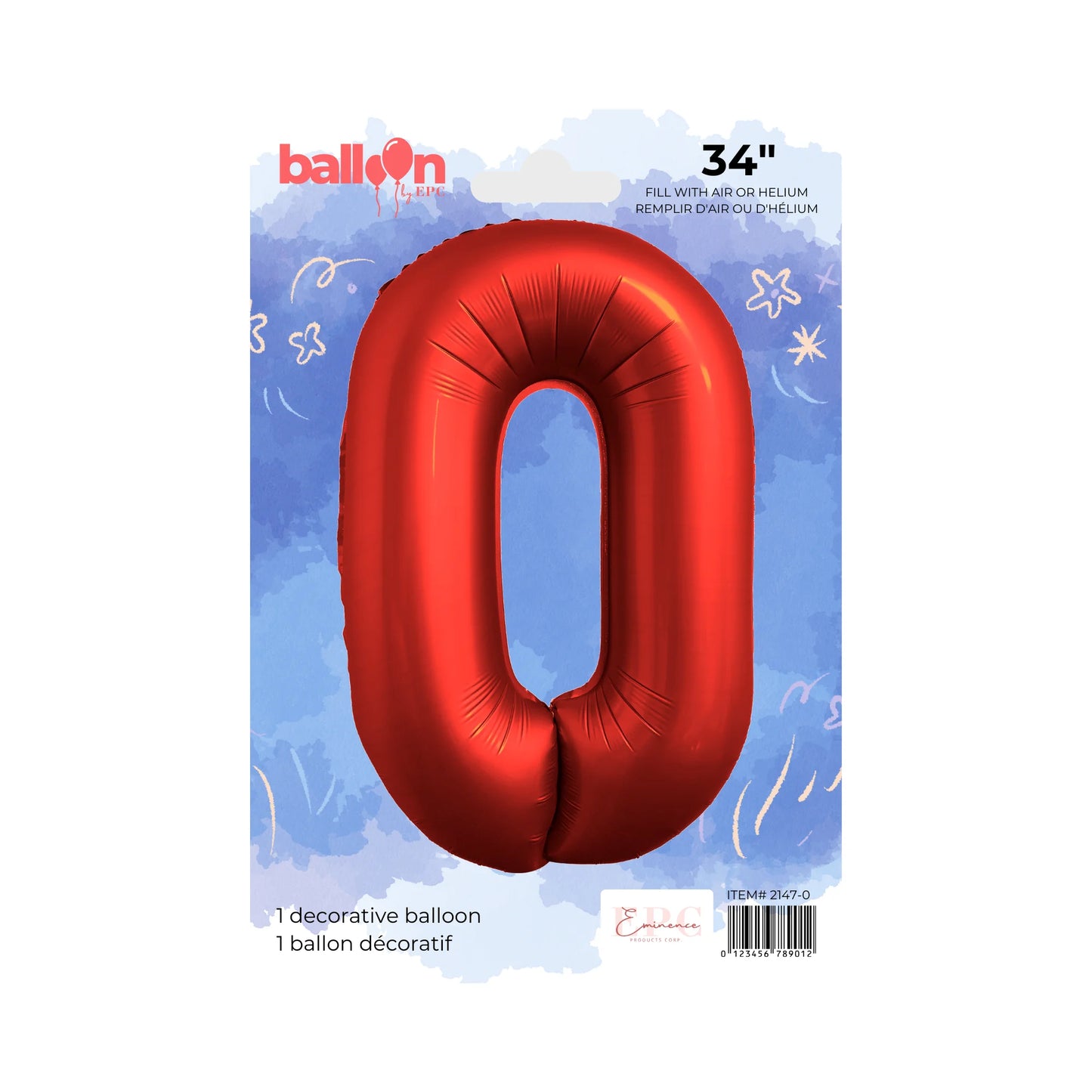 FOIL NUMBER 0 BALLOON - CHROME RED 34-INCH
