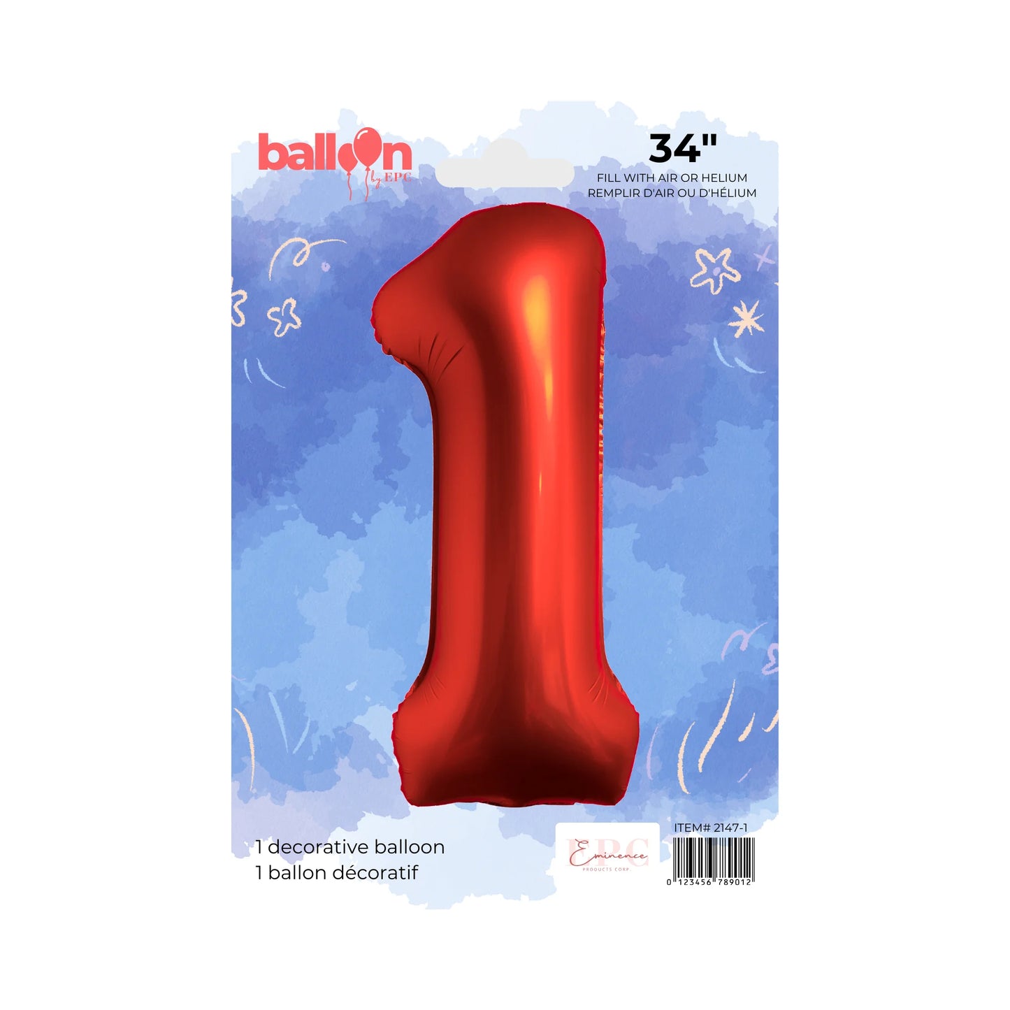 FOIL NUMBER 1 BALLOON - CHROME RED 34-INCH