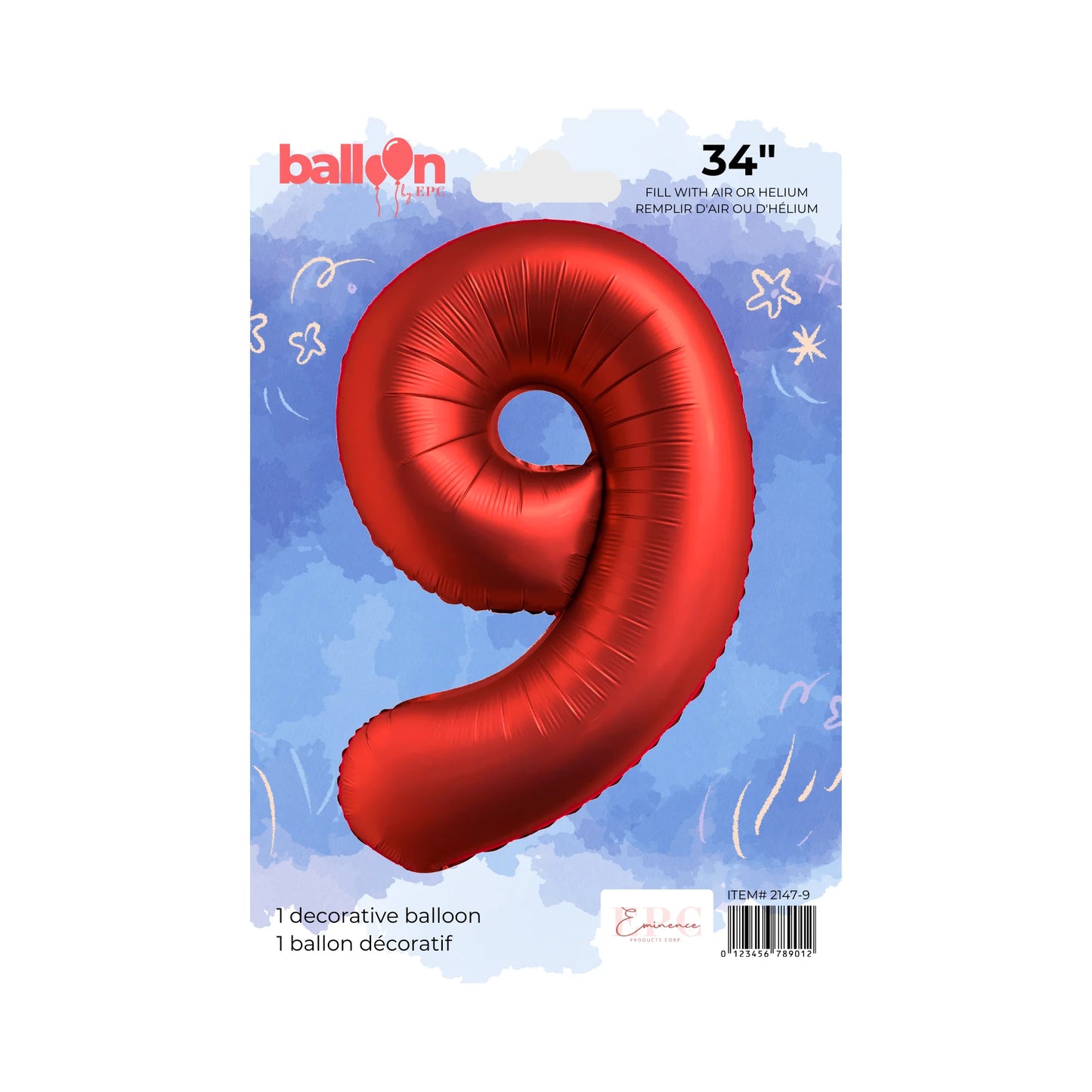 FOIL NUMBER 9 BALLOON - CHROME RED 34-INCH