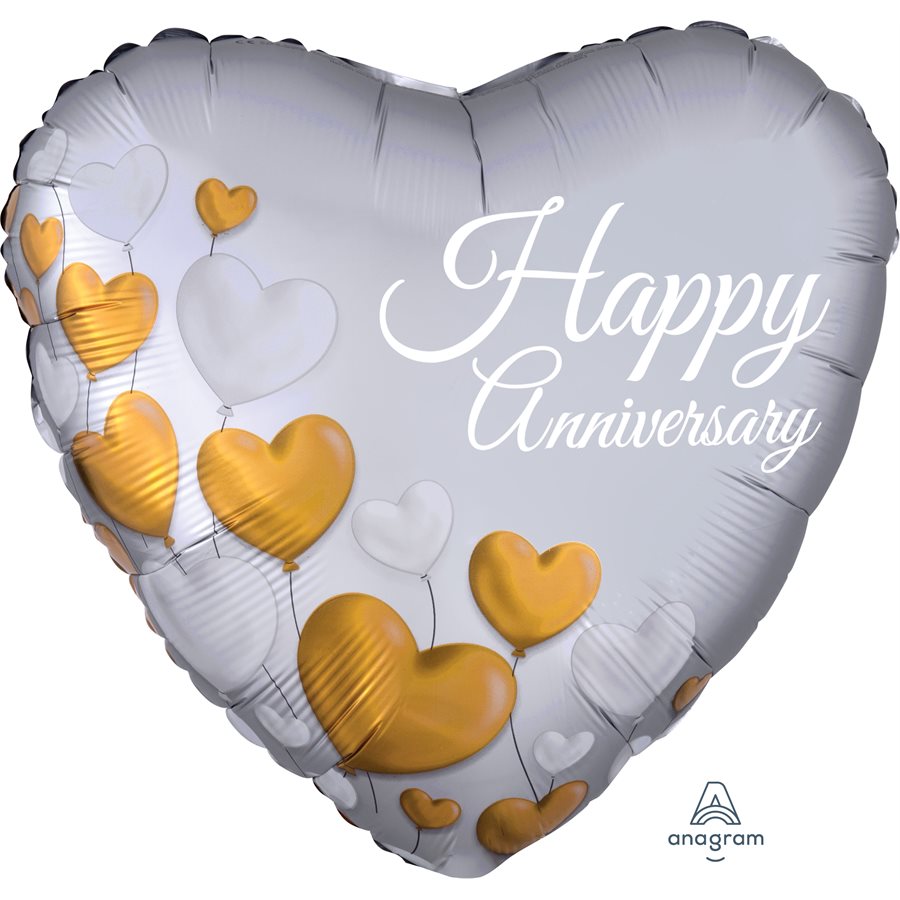 18" Foil Anniversary Platinum Hearts Balloon