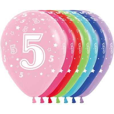 11" Number 5 latex balloon, assorted colors (50 pcs)