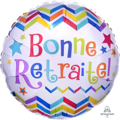 White Bonne Retraite foil balloon with colourful chevrons and stars