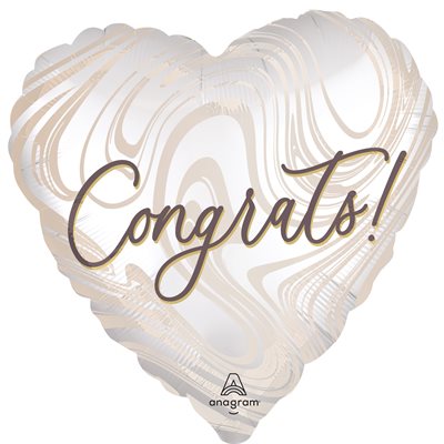 Ballon cœur satiné marbré « Congrats! » en aluminium 28 po