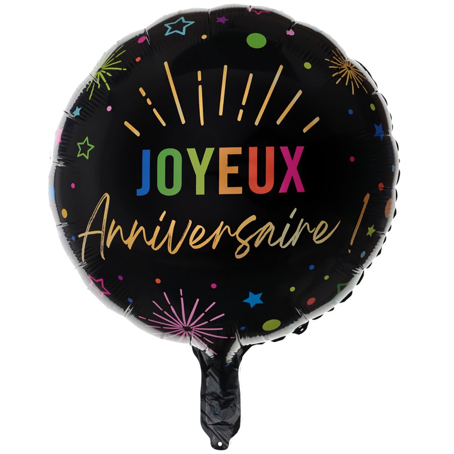 Black Festive “Joyeux Anniversaire” Foil Balloon 45 cm
