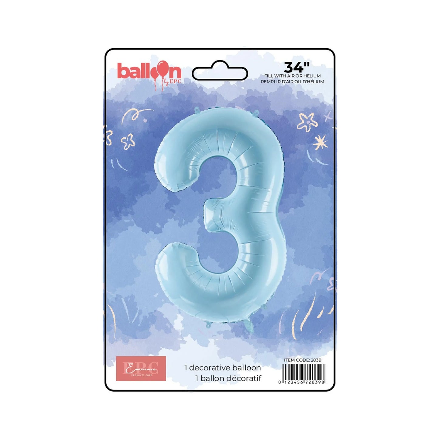 FOIL NUMBER 3 BALLOON - SOLID BLUE 34-INCH