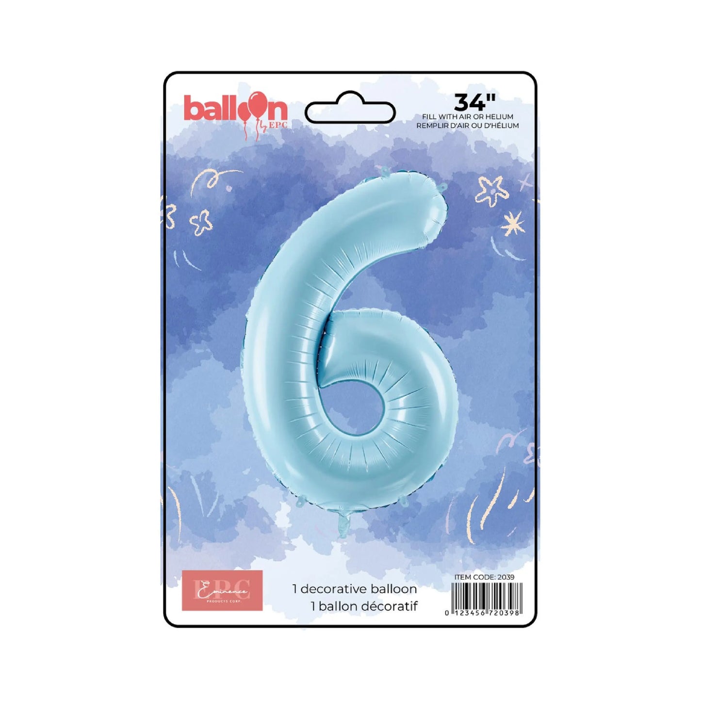 FOIL NUMBER 6 BALLOON - SOLID BLUE 34-INCH