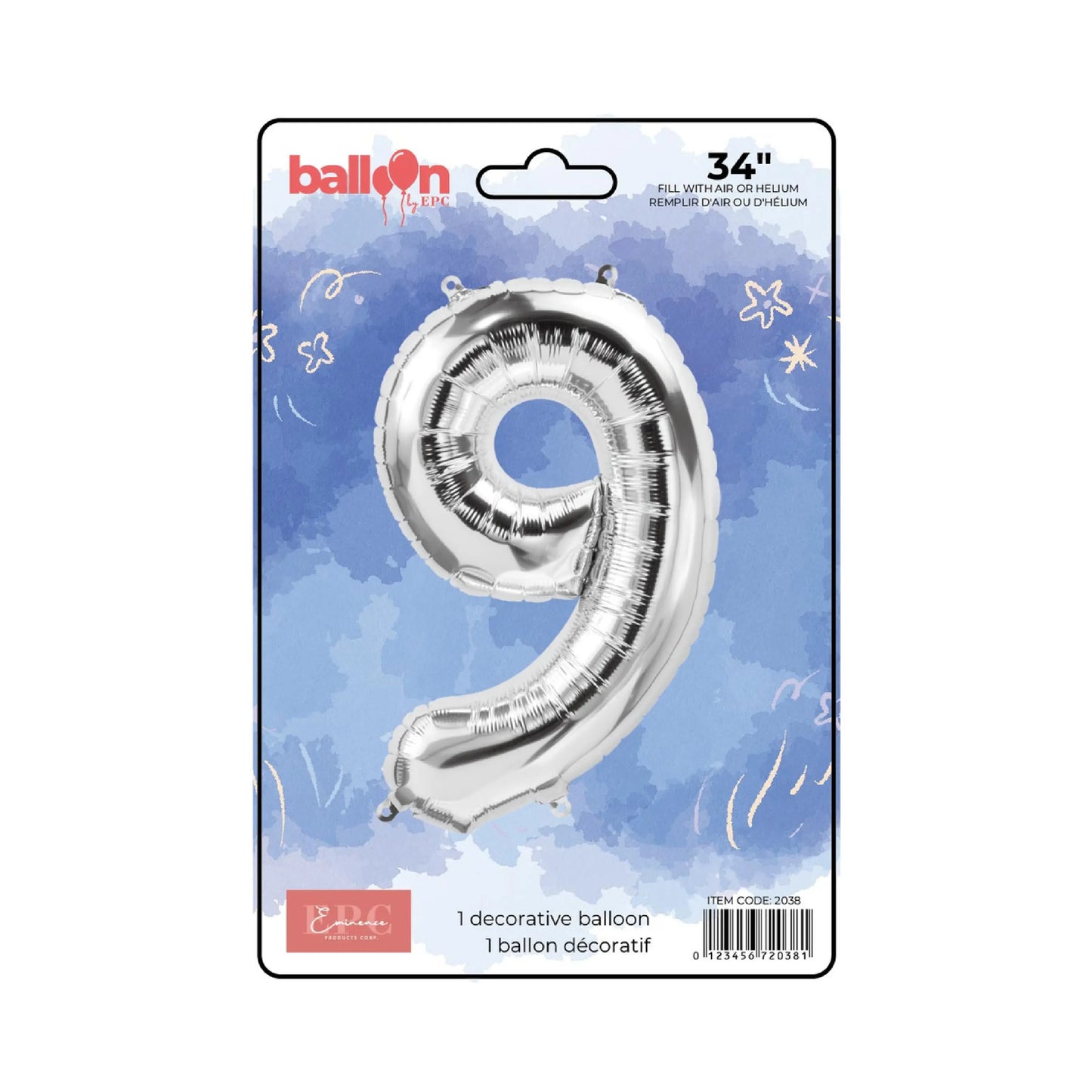 FOIL NUMBER 9 BALLOON - SILVER 34-INCH