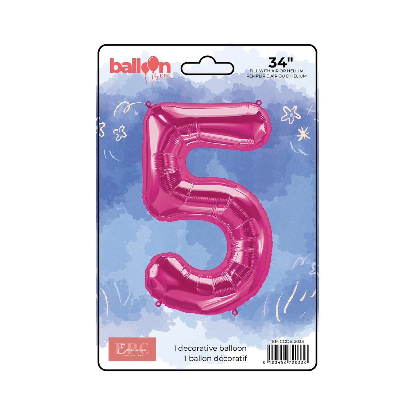 FOIL NUMBER 5 BALLOON - BRIGHT PINK 34-INCH