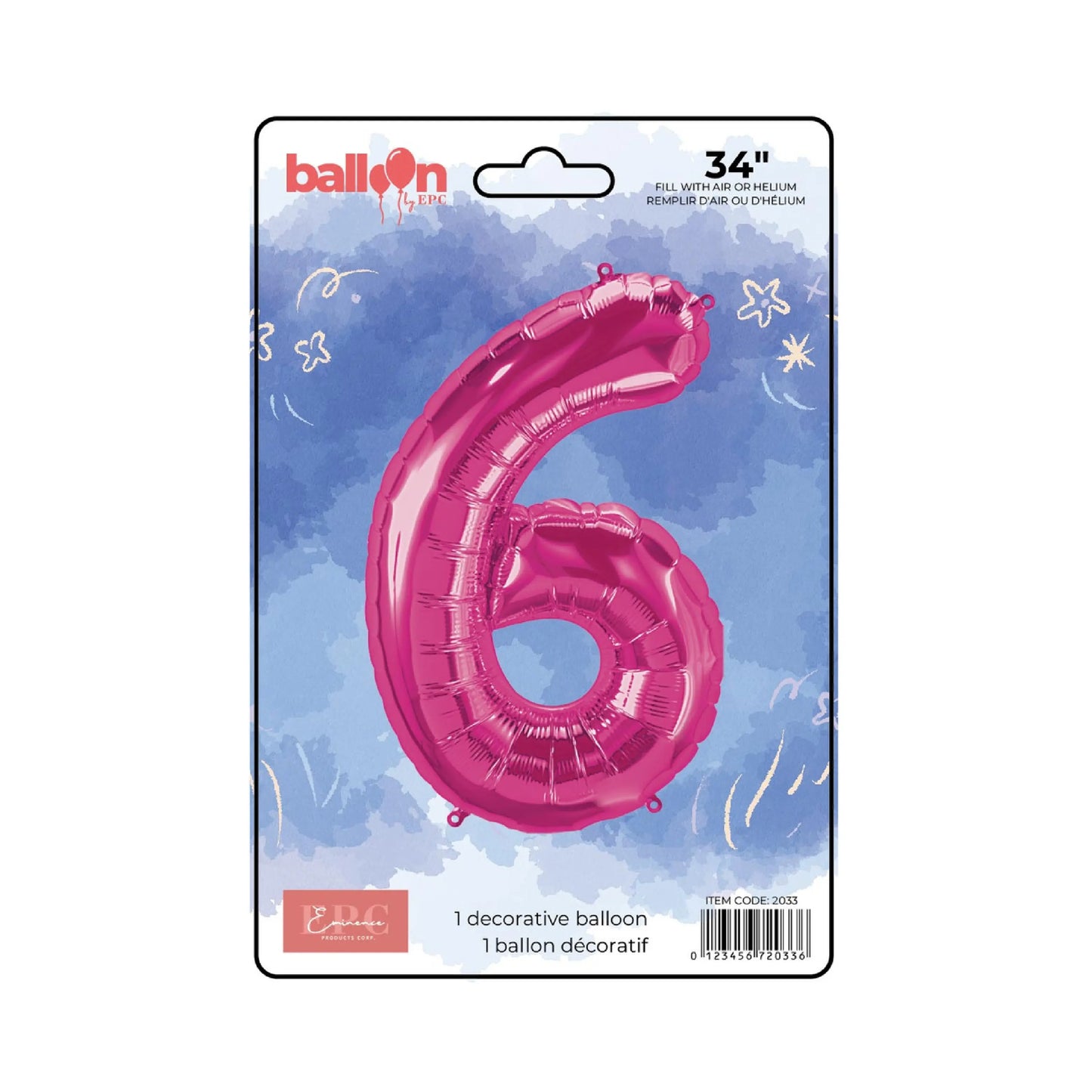 FOIL NUMBER 6 BALLOON - BRIGHT PINK 34-INCH