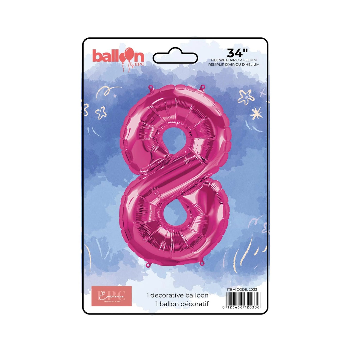FOIL NUMBER 8 BALLOON - BRIGHT PINK 34-INCH