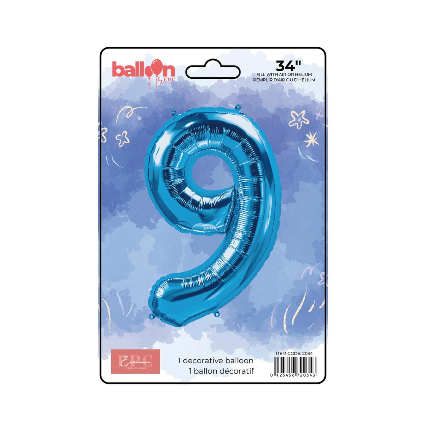 FOIL NUMBER 9 BALLOON - BRIGHT BLUE 34-INCH