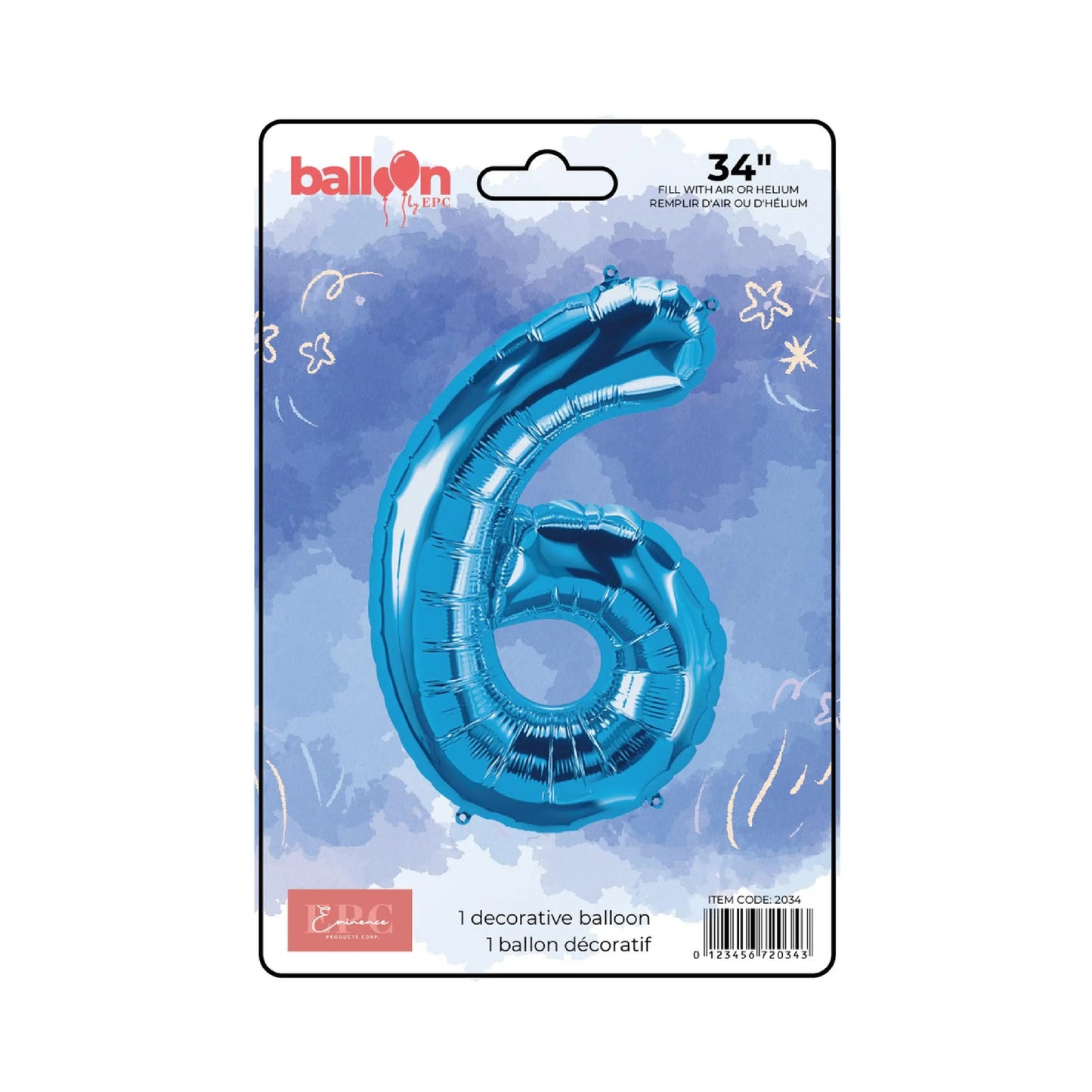 FOIL NUMBER 6 BALLOON - BRIGHT BLUE 34-INCH