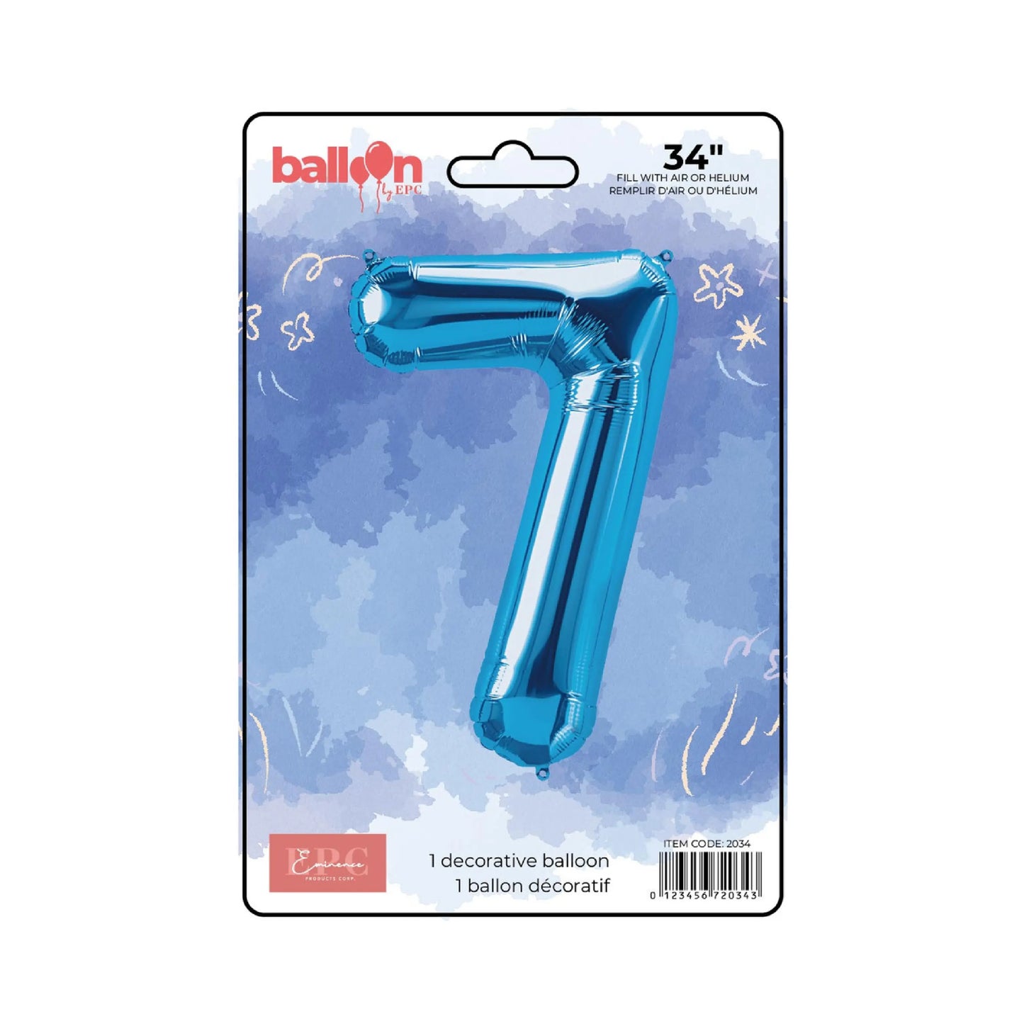 FOIL NUMBER 7 BALLOON - BRIGHT BLUE 34-INCH