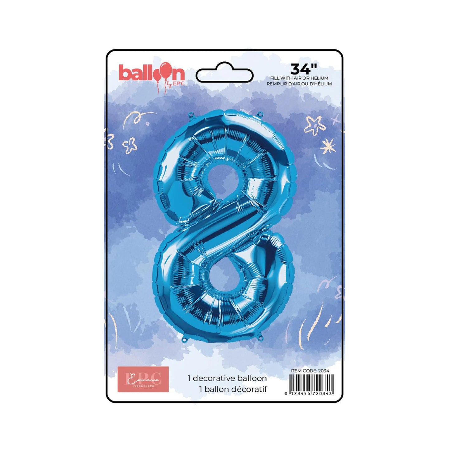 FOIL NUMBER 8 BALLOON - BRIGHT BLUE 34-INCH
