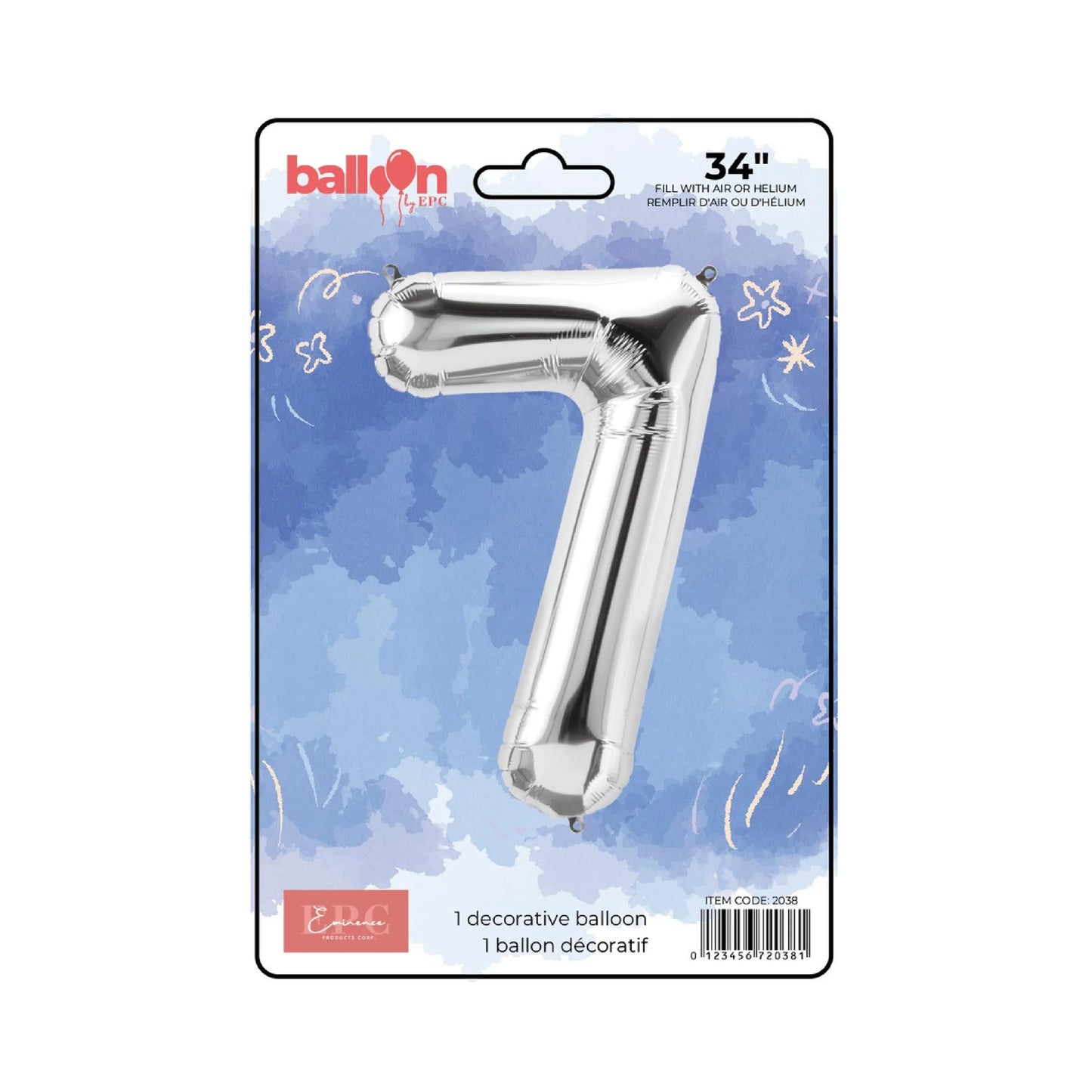 FOIL NUMBER 7 BALLOON - SILVER 34-INCH