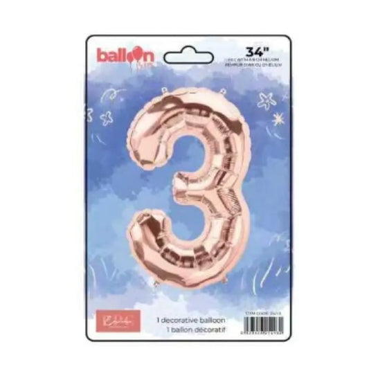 FOIL NUMBER 3 BALLOON - ROSE GOLD 34-INCH