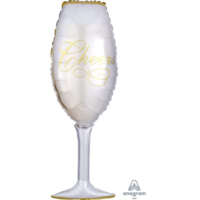 Foil champagne glass supershape balloon with gold Cheers script