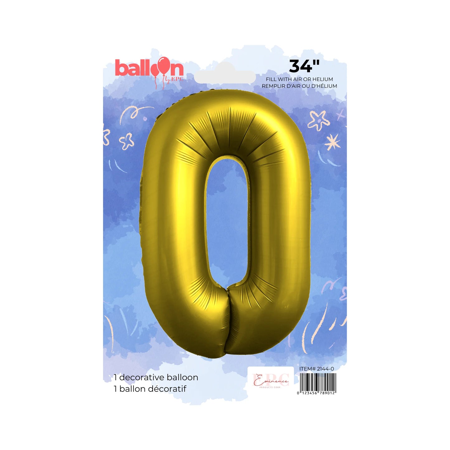 FOIL NUMBER 0 BALLOON - CHROME GOLD 34-INCH