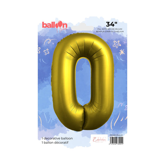 FOIL NUMBER 0 BALLOON - CHROME GOLD 34-INCH