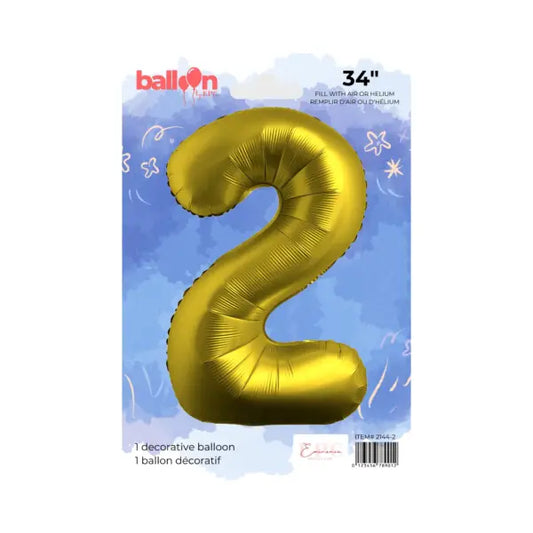 FOIL NUMBER 2 BALLOON - CHROME GOLD 34-INCH