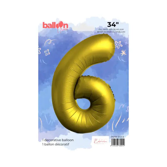 FOIL NUMBER 6 BALLOON - CHROME GOLD 34-INCH