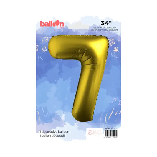 FOIL NUMBER 7 BALLOON - CHROME GOLD 34-INCH