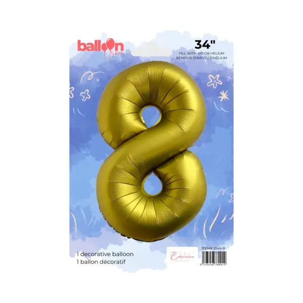 FOIL NUMBER 8 BALLOON - CHROME GOLD 34-INCH