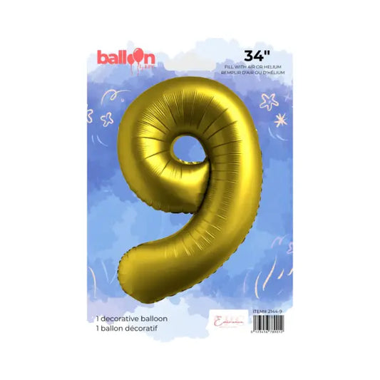 FOIL NUMBER 9 BALLOON - CHROME GOLD 34-INCH