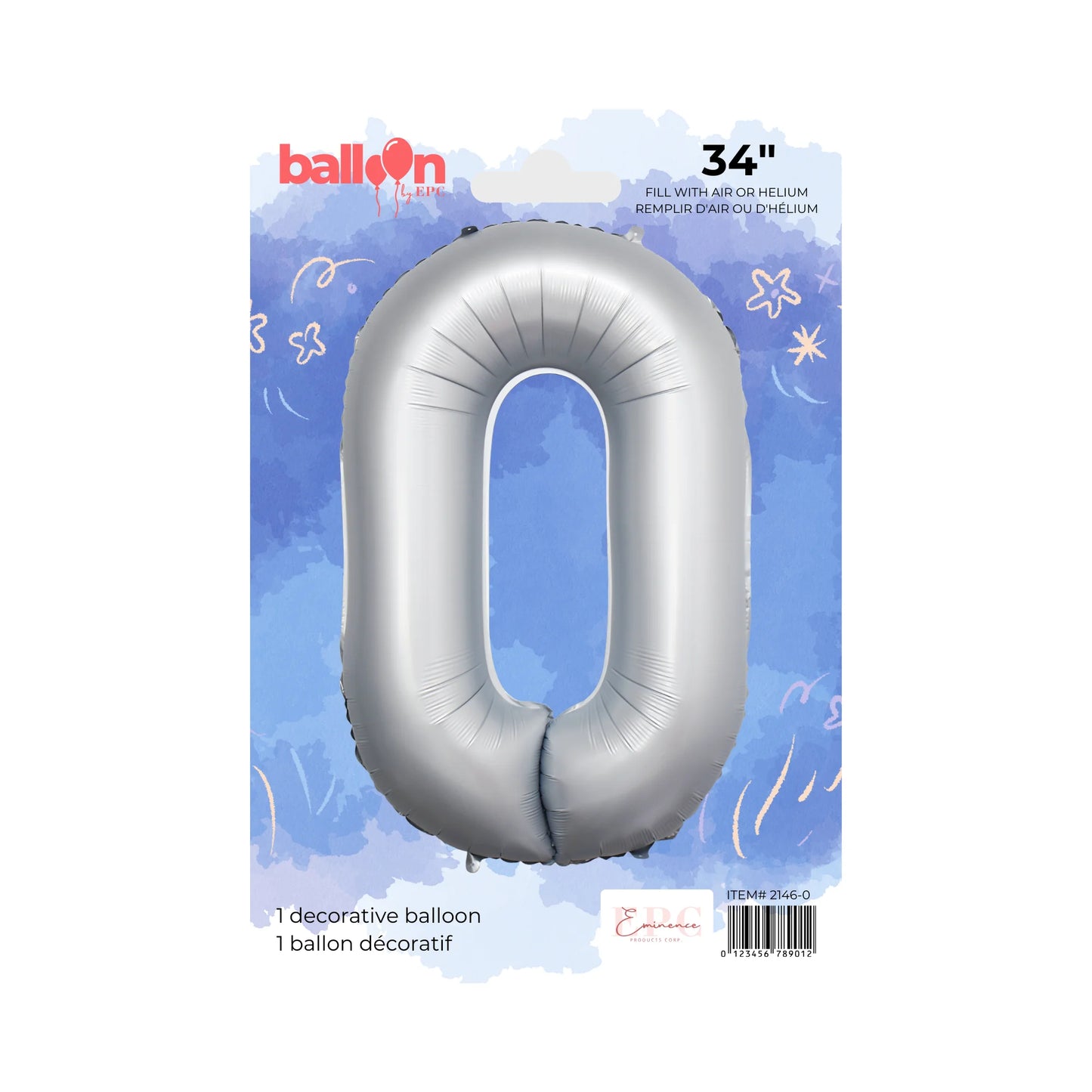 FOIL NUMBER 0 BALLOON - CHROME SILVER 34-INCH