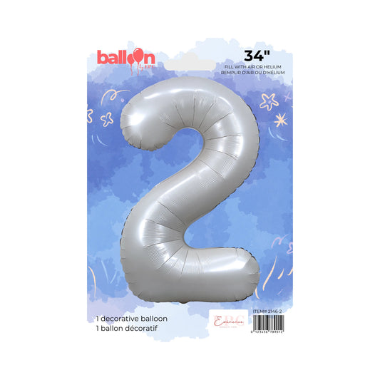FOIL NUMBER 2 BALLOON - CHROME SILVER 34-INCH