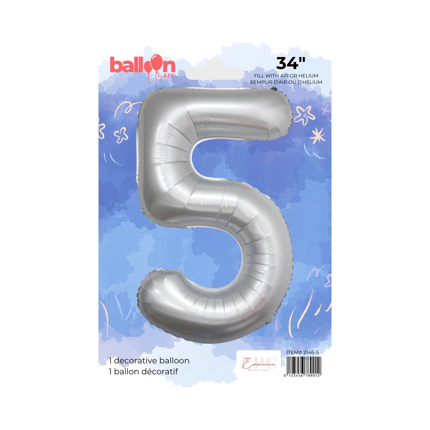 FOIL NUMBER 5 BALLOON - CHROME SILVER 34-INCH