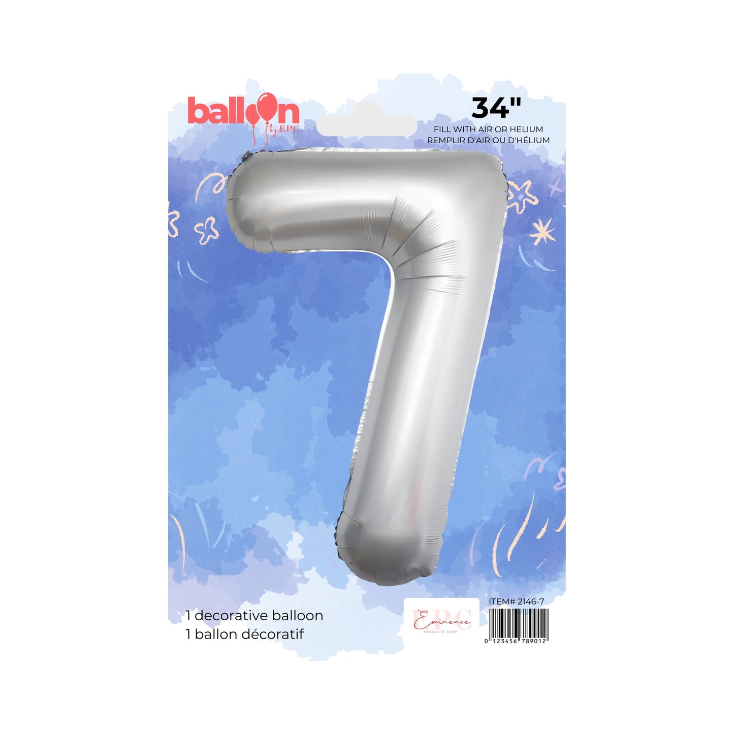 FOIL NUMBER 7 BALLOON - CHROME SILVER 34-INCH