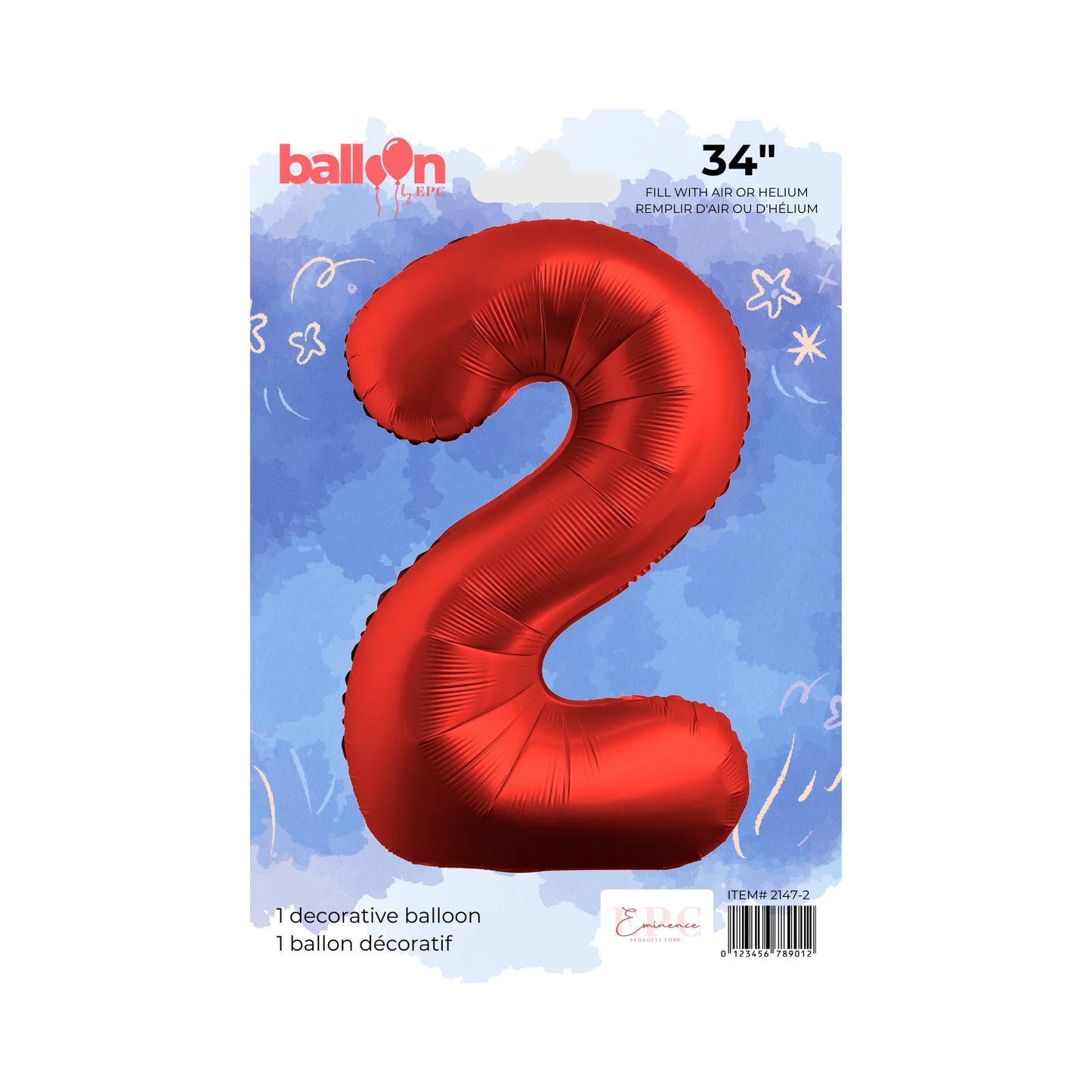 FOIL NUMBER 2 BALLOON - CHROME RED 34-INCH