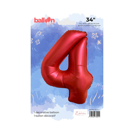 FOIL NUMBER 4 BALLOON - CHROME RED 34-INCH