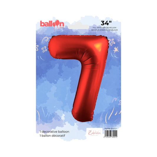 FOIL NUMBER 7 BALLOON - CHROME RED 34-INCH
