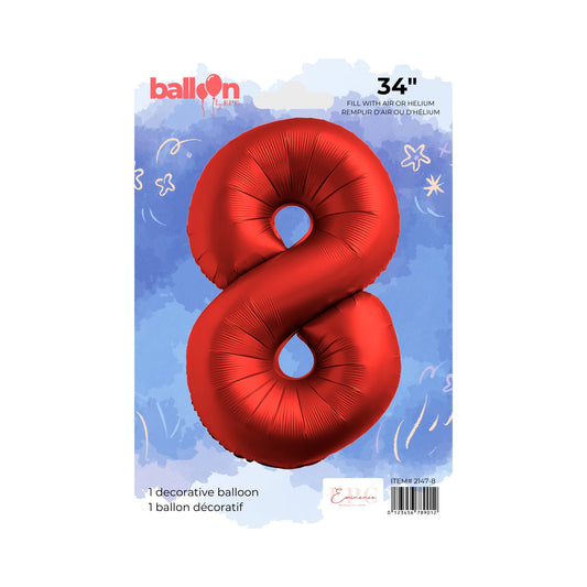 FOIL NUMBER 8 BALLOON - CHROME RED 34-INCH