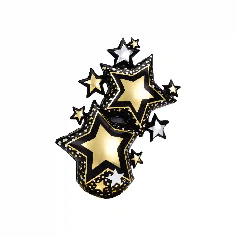 Foil black gold and silver star cluster supershape balloon