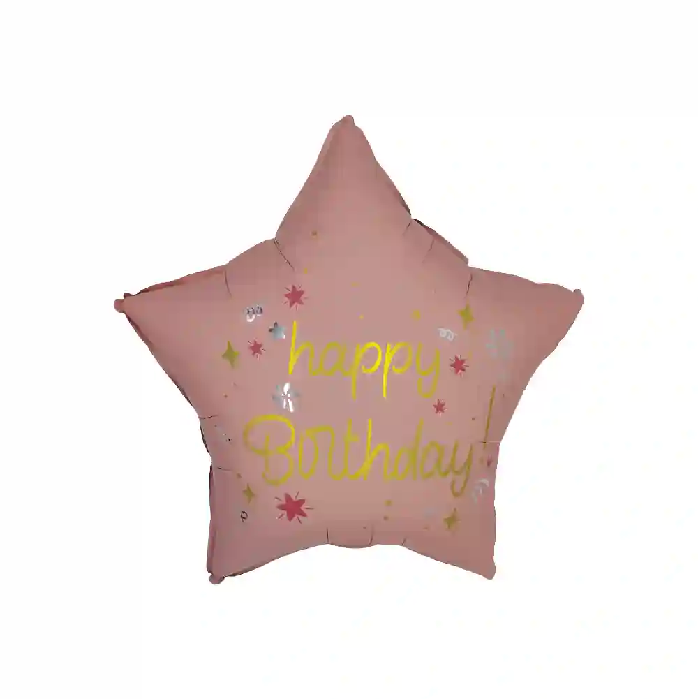 18 inch dusty pink star foil balloon with gold happy Birthday script