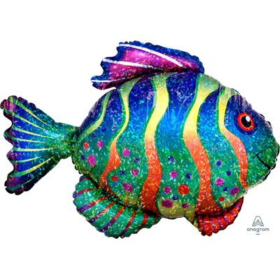 33 inch foil colorful tropical fish supershape balloon with holographic stripes
