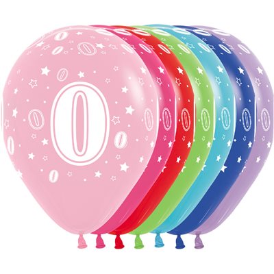 11" Number 0 latex balloon, assorted colors (50 pcs)