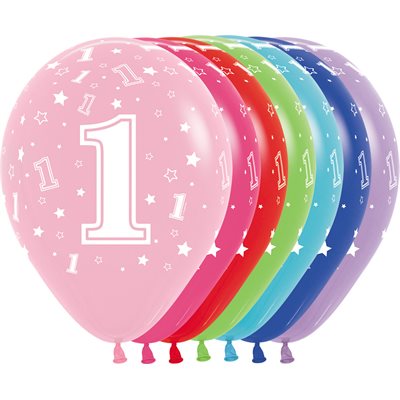 11" Number 1 latex balloon, assorted colors (50 pcs)