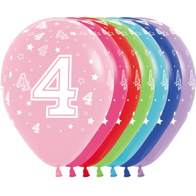 11" Number 4 latex balloon, assorted colors (50 pcs)