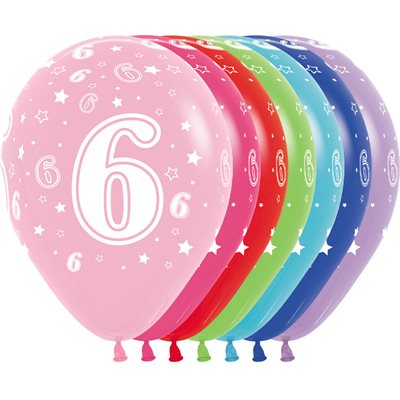 11" Number 6 latex balloon, assorted colors (50 pcs)