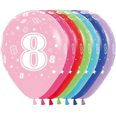 11" Number 8 latex balloon, assorted colors (50 pcs)