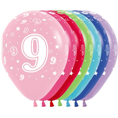 11" Number 9 latex balloon, assorted colors (50 pcs)