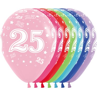 11" Number 25 latex balloon, assorted colors (50 pcs)