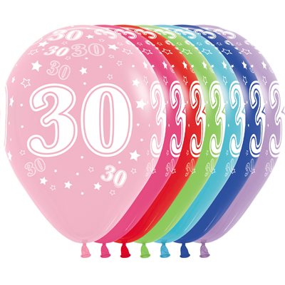 11" Number 30 latex balloon, assorted colors (50 pcs)